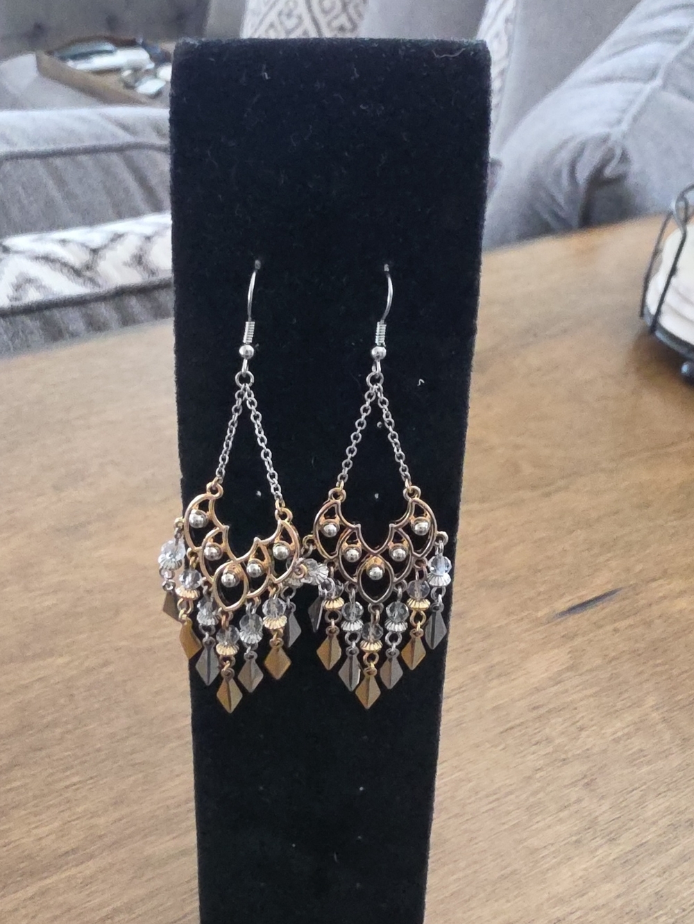 Buckle Two-Tone Dangle Chandelier Earrings in Gold and Silver